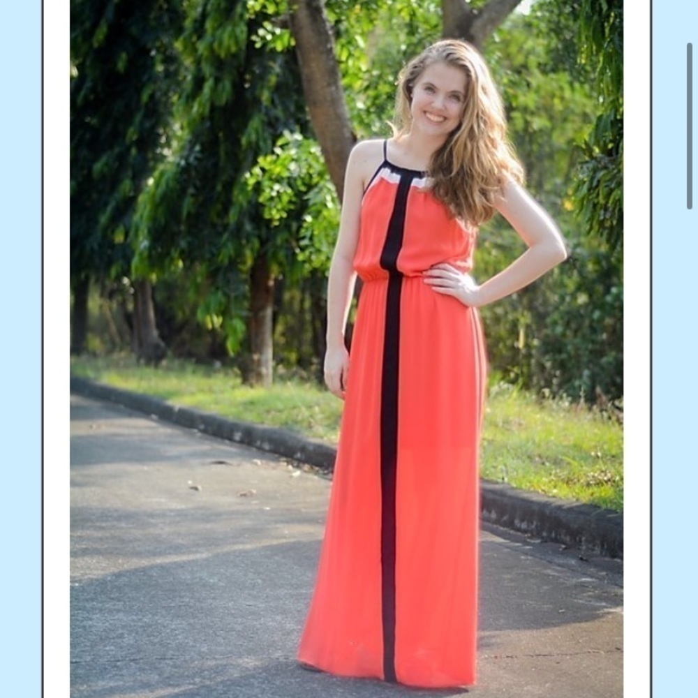 Miami orange colorblocked maxi dress